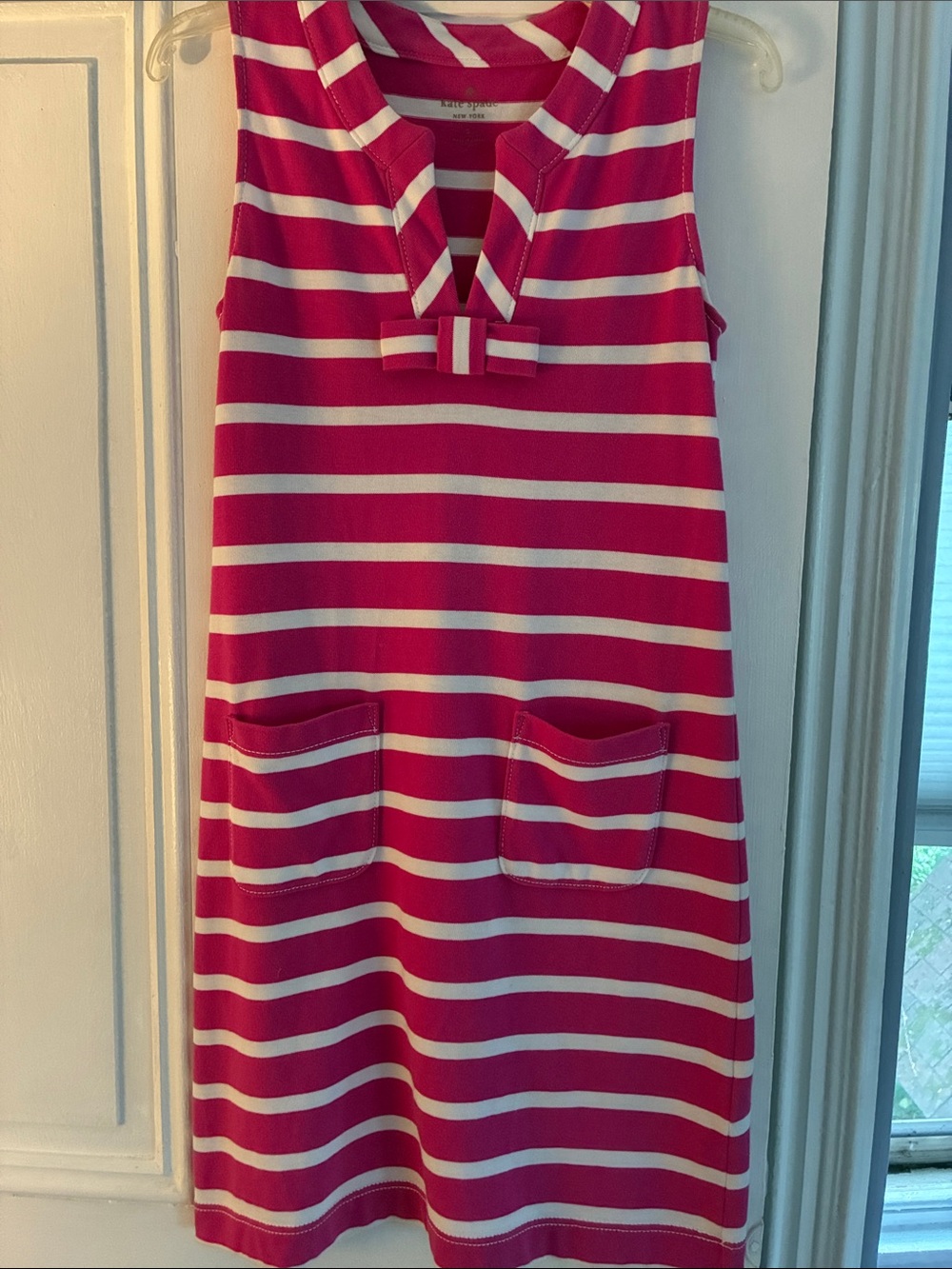 kate spade Hot Pink and White Striped Sleeveless Dress with Bow Detail